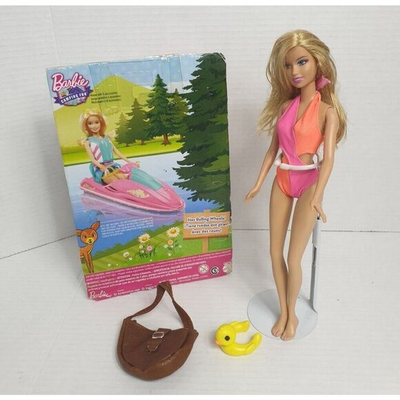 Barbie Camping Fun Jet Ski Accessories Set Pink with Barbie - Picture 3 of 4